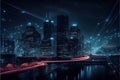 Night cityscape with visualized digital network . Ai generative Royalty Free Stock Photo