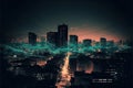 Night cityscape with visualized digital network . Ai generative Royalty Free Stock Photo