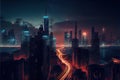 Night cityscape with visualized digital network . Ai generative Royalty Free Stock Photo