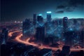Night cityscape with visualized digital network . Ai generative Royalty Free Stock Photo