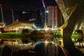 A night cityscsape with the river torrens footbridge on a very calm night in Adelaide South Australia  taken on the 21st May 2020 Royalty Free Stock Photo