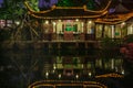 Night closeup of pavilion at Master-of-the-nets garden, Suzhou, China Royalty Free Stock Photo