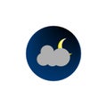 Night cloud icon. Moon weather shape. Dark blue background. Crescent yellow element. Royalty Free Stock Photo