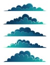 Night clouds vector panorama collection, different dark blue clouds for night sky, cloudscape