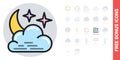 Night cloudy icon for weather forecast application or widget. Moon and stars in the night sky behind the clouds. Simple Royalty Free Stock Photo