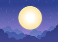 Night cloudy sky background with full moon and shining stars