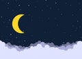 Night cloudy sky background with moon and shining stars Royalty Free Stock Photo