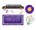 Night club or disco party vector flat icons Royalty Free Stock Photo