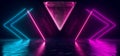 Night Club Empty Podium Laser Arrows Neon Fluorescent Glowing Purple Phantom Blue Lights Electric Triangle Concrete Shaped Wall