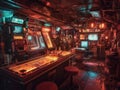 Hightech cyberpunk bar with futuristic cocktails