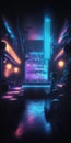 Night club interior with neon lights, 3d rendering. Computer digital drawing. Royalty Free Stock Photo