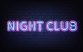 Night club neon lettering on brick wall background