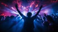 night club party dancing people on disco light hand on up Royalty Free Stock Photo