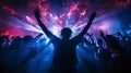 night club party dancing people on disco light hand on up Royalty Free Stock Photo