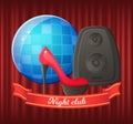 Night Club Disco Ball and Shoe on Heels Vector