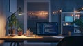 Night Coder Workspace Laptop Screen Code Programming Desk Setup dark blue home light coding office