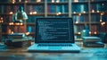 Night Coding Session in a Cozy Library: A Programmer\'s Haven Royalty Free Stock Photo