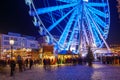 Night colorful atmosphere around ferris wheel at Weihnachtsmarkt, Christmas market, in DÃÂ¼sseldorf. Royalty Free Stock Photo