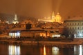 Night colorful romantic snowy Prague St. Nicholas' Cathedral, Czech republic Royalty Free Stock Photo