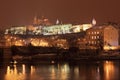 Night colorful snowy Prague gothic Castle, Czech Republic Royalty Free Stock Photo