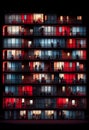 Night colorful windows lights of apartment building in city. AI generative Royalty Free Stock Photo
