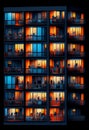 Night colorful windows lights of apartment building in city. AI generative Royalty Free Stock Photo