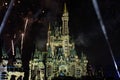 Night colour projections on Cinderella Castle from Halloween party