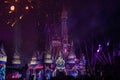 Night colour projections on Cinderella Castle from Halloween party