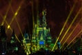 Night colour projections on Cinderella Castle from Halloween party