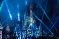 Night colour projections on Cinderella Castle from Halloween party