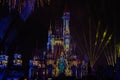 Night colour projections on Cinderella Castle from Halloween party