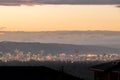 Night coming over Portland Oregon and building lights turning on in downtown seen from a unique angle Royalty Free Stock Photo