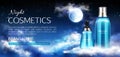 Night cosmetics bottles banner mock up promo ad Royalty Free Stock Photo