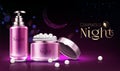 Night cosmetics product realistic vector ad banner