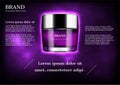 Night cream with purple aura on outer space background