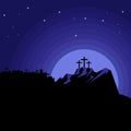 The night after the crucifixion of Jesus Christ at Calvary. Easter illustration Royalty Free Stock Photo