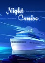 Night cruise on sea liner cartoon invitation flyer Royalty Free Stock Photo