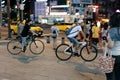 Night cyclists ride their beautiful bikes