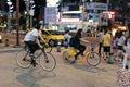 Night cyclists ride their beautiful bikes