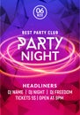 Night dance party music night poster template. Electro style concert disco club party event flyer invitation Royalty Free Stock Photo