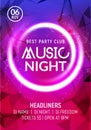 Night dance party music night poster template. Electro style concert disco club party event flyer invitation Royalty Free Stock Photo