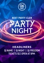 Night dance party music night poster template. Electro style concert disco club party event flyer invitation Royalty Free Stock Photo