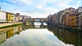 A night and day view of famous ponte vecchio bridge on the arno river florence Royalty Free Stock Photo