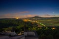 Night daybreak dusk dawn landscape aerial hills of Kalvarie Ostre, Czech