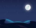 Night Desert Landscape Illustration, Starry Sky, Full Moon, Dune Royalty Free Stock Photo