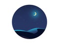 Night Desert Landscape Illustration, Starry Sky, Moon, Dune Royalty Free Stock Photo