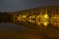 The night desert view of Huacachina oasis, Ica, Peru Royalty Free Stock Photo