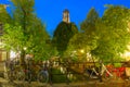 Night Dom Tower and bridge, Utrecht, Netherlands Royalty Free Stock Photo