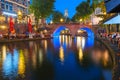 Night Dom Tower and bridge, Utrecht, Netherlands Royalty Free Stock Photo