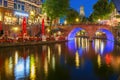 Night Dom Tower and bridge, Utrecht, Netherlands Royalty Free Stock Photo